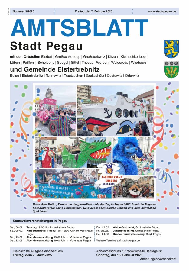 Amtsblatt Stadt Pegau und Gemeinde Elstertrebnitz  Titelblatt 03/2025