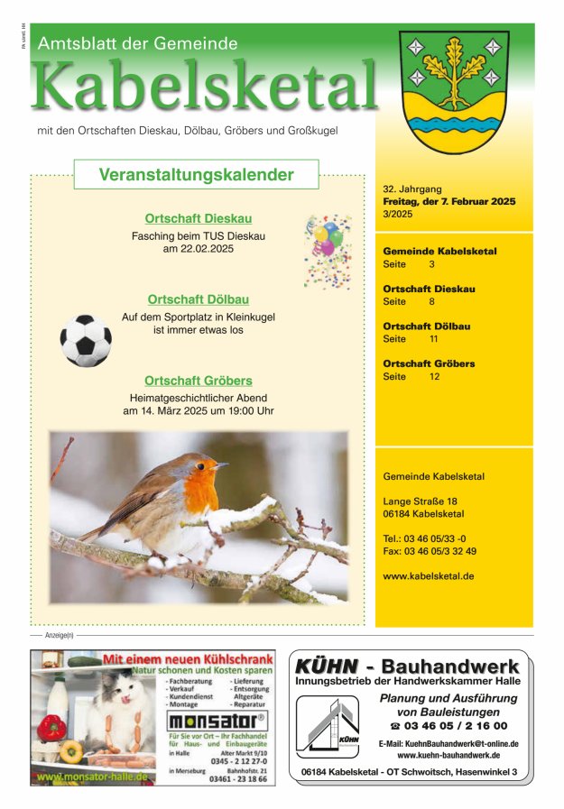 Amtsblatt der Gemeinde Kabelsketal mit den Ortsteilen Titelblatt 03/2025