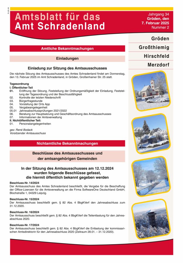 Amtsblatt für das Amt Schradenland Titelblatt 02/2025
