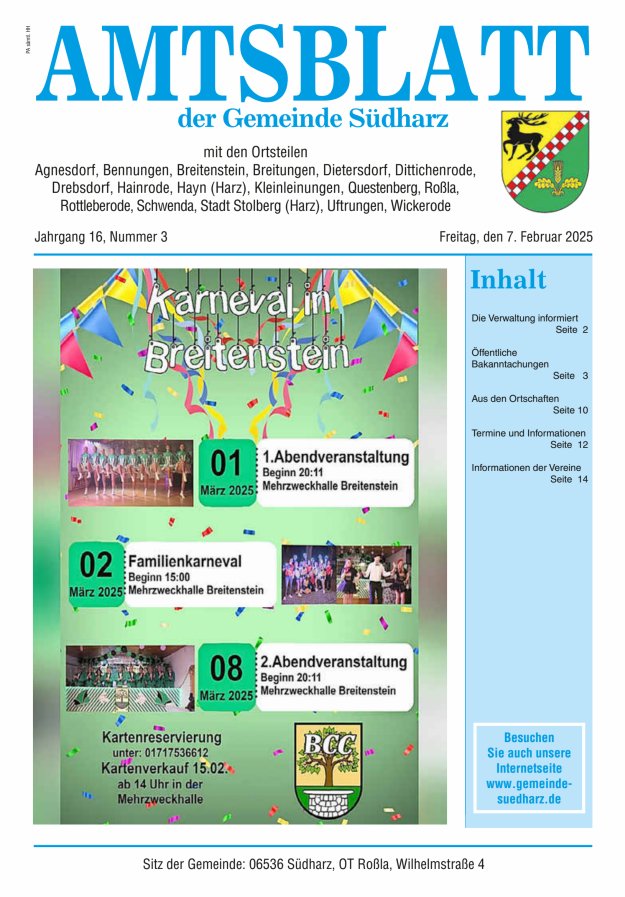 Amtsblatt der Gemeinde Südharz Titelblatt 03/2025