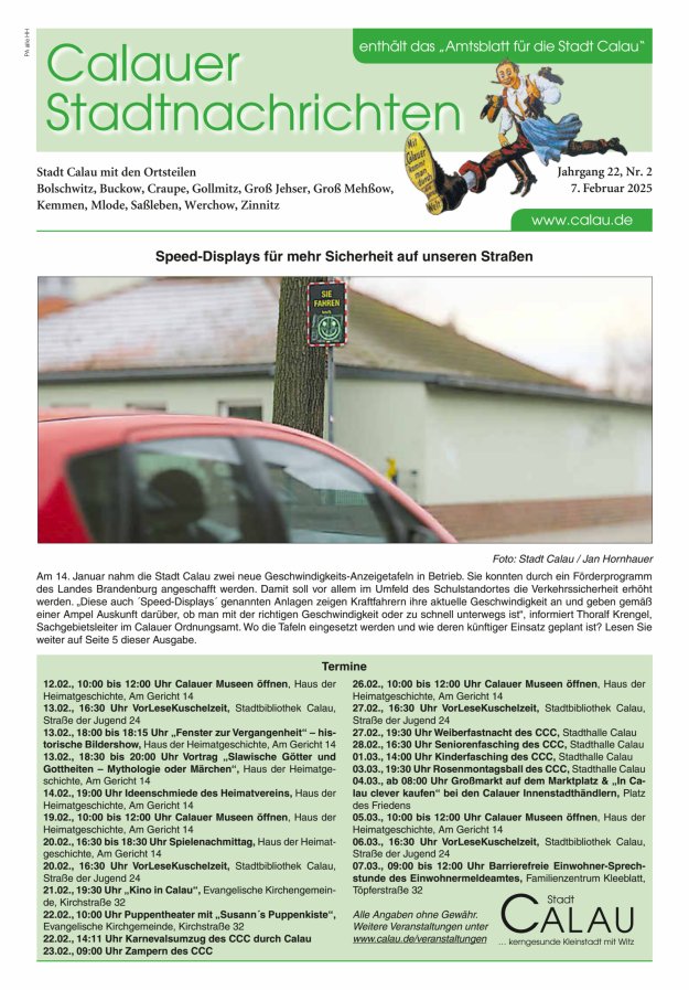 Calauer Stadtnachrichten  Titelblatt 02/2025