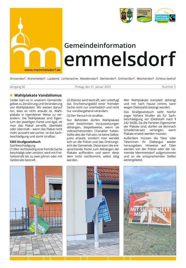 Mitteilungsblatt der Gemeinde Memmelsdorf Titelblatt 05/2025