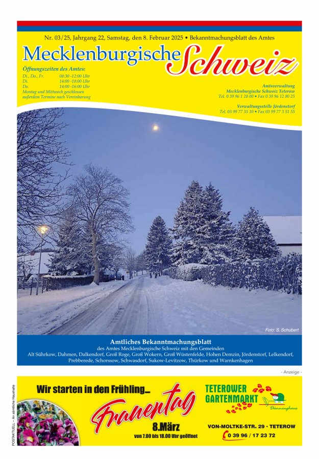 Bekanntmachungsblatt des Amtes Mecklenburgische Schweiz Titelblatt 03/2025