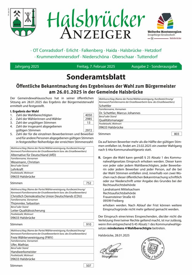 Halsbrücker Anzeiger Titelblatt 02/2025