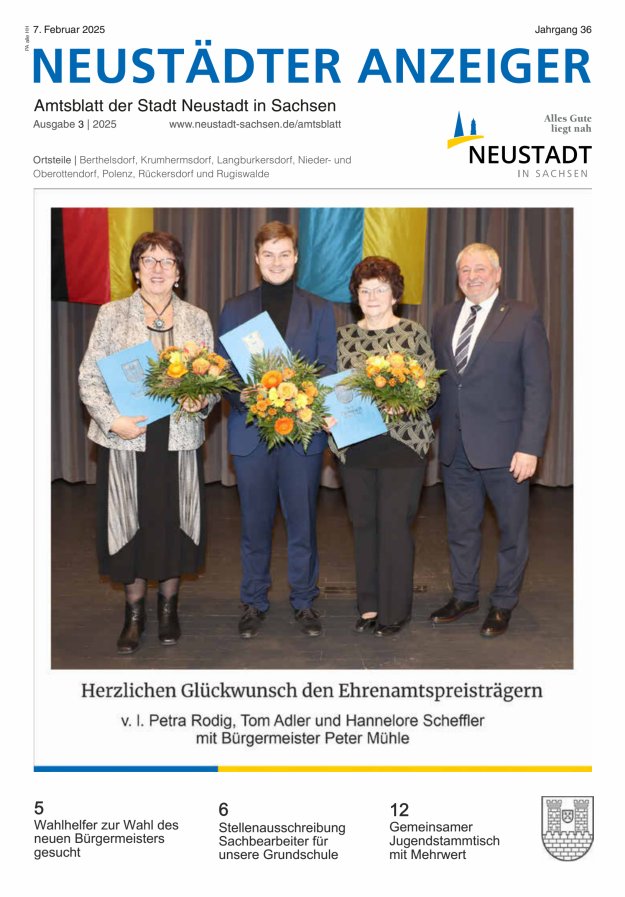 Neustädter Anzeiger - Amts- und Heimatblatt der Stadt Neustadt in Sachsen Titelblatt 03/2025