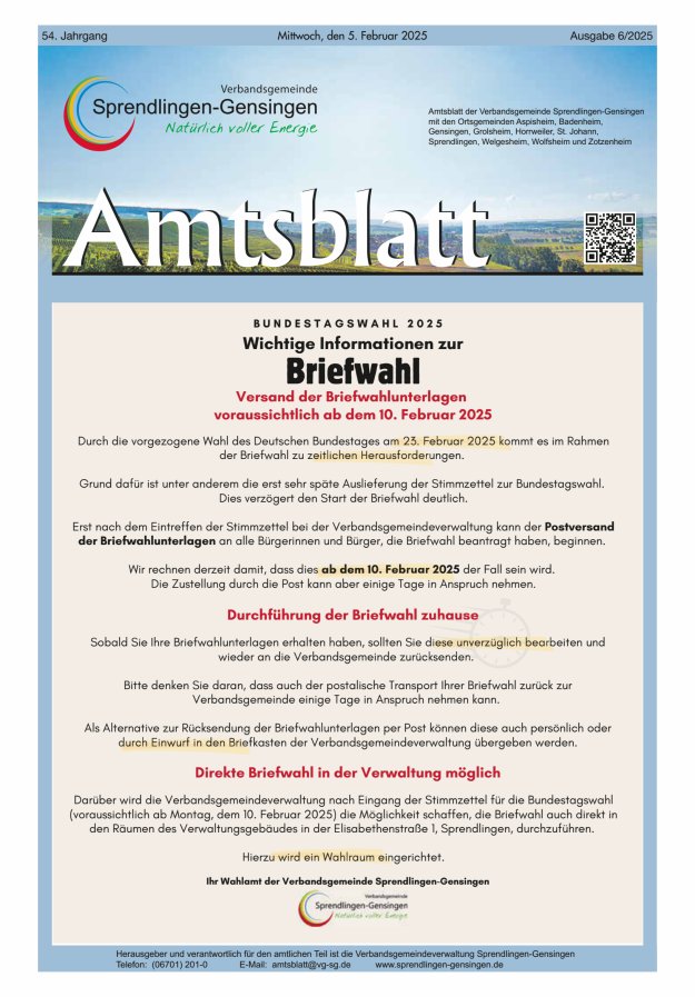 Amtsblatt VG Sprendlingen-Gensingen Titelblatt 06/2025