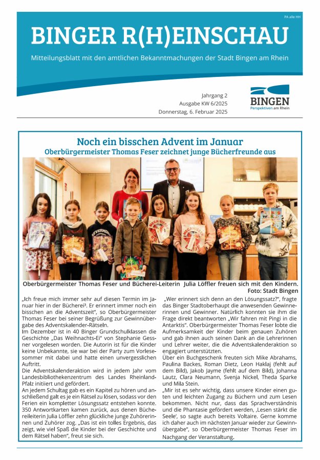 Binger R(h)einschau - Mitteilungsblatt mit den Amtlichen Bekanntmachungen der Stadt Bingen Titelblatt 06/2025