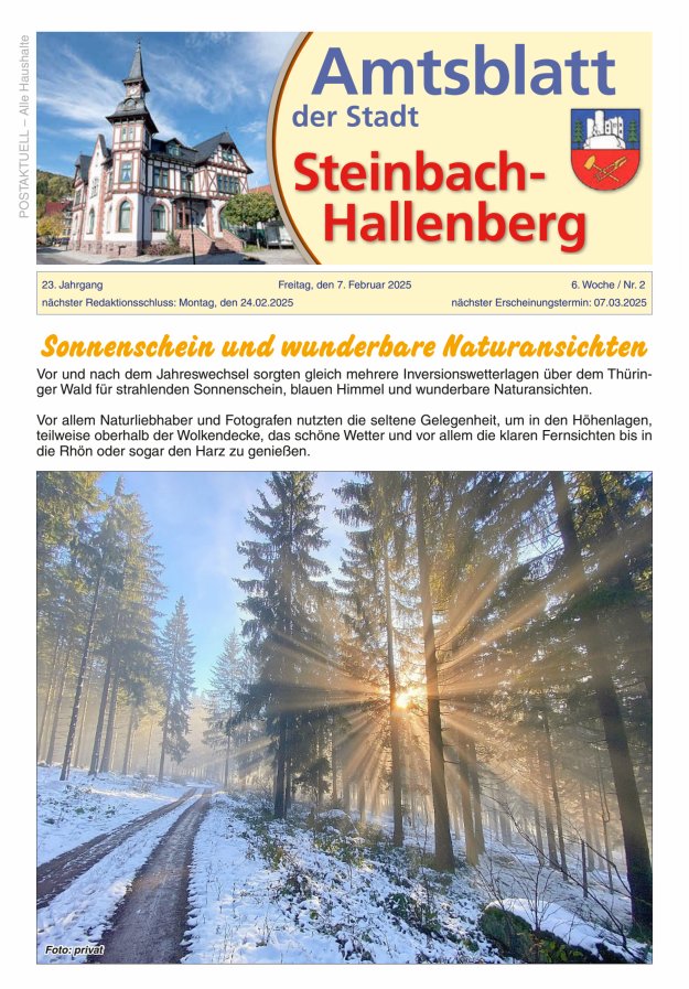 Amtsblatt der Stadt Steinbach-Hallenberg Titelblatt 02/2025