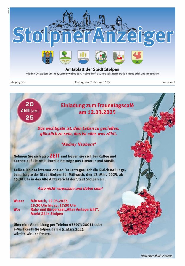 Stolpner Anzeiger - Amtsblatt der Stadt Stolpen mit den Ortsteilen Titelblatt 02/2025
