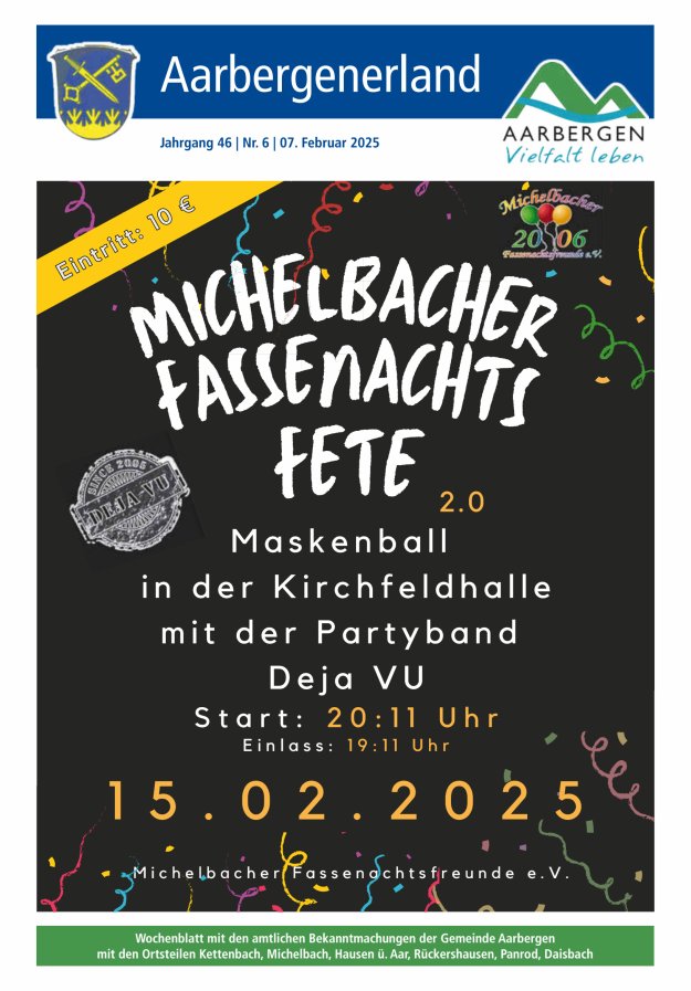 Aarbergenerland - Wochenblatt mit den amtlichen Bekanntmachungen Titelblatt 06/2025