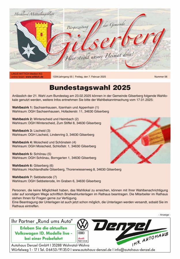 Hochland Mitteilungsblatt Gilserberg Titelblatt 06/2025