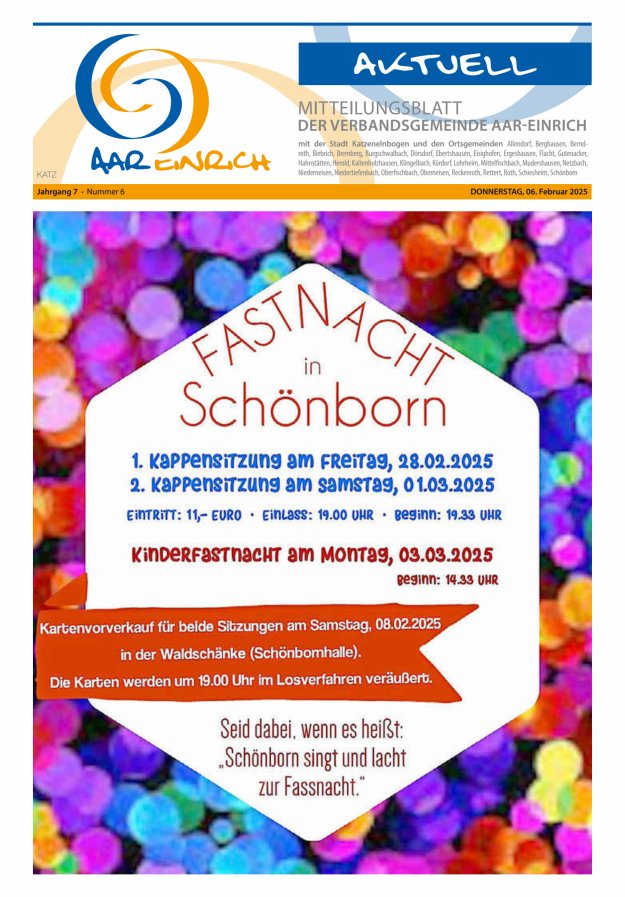 Mitteilungsblatt der Verbandsgemeinde Aar-Einrich Ausgabe Katzenelnbogen Titelblatt 06/2025