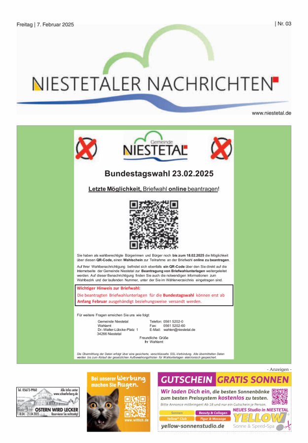 Niestetaler Nachrichten Titelblatt 03/2025