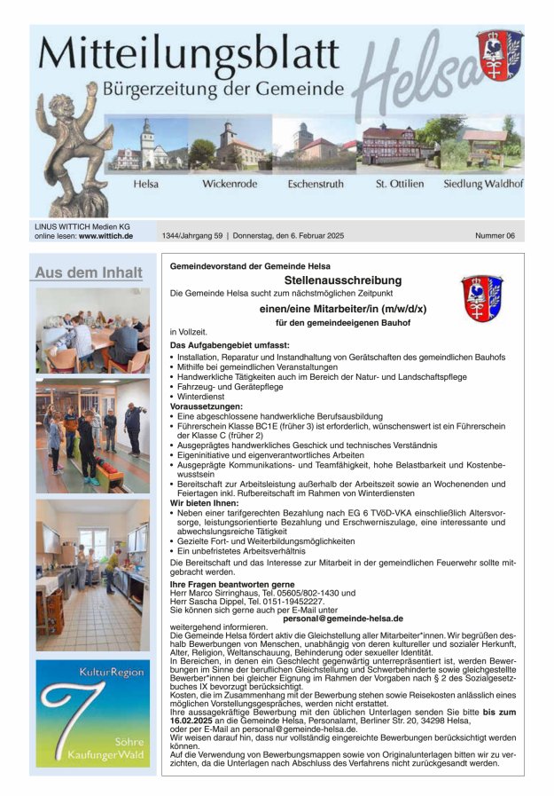 Mitteilungsblatt Helsa Titelblatt 06/2025