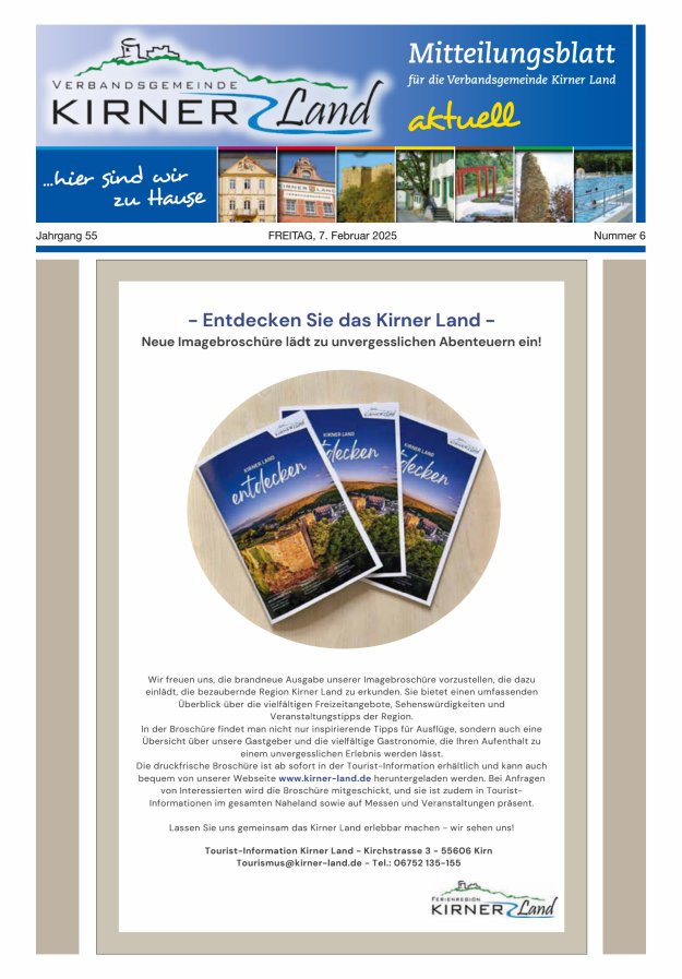 Mitteilungsblatt für den Bereich der Verbandsgemeinde Kirner Land Titelblatt 06/2025