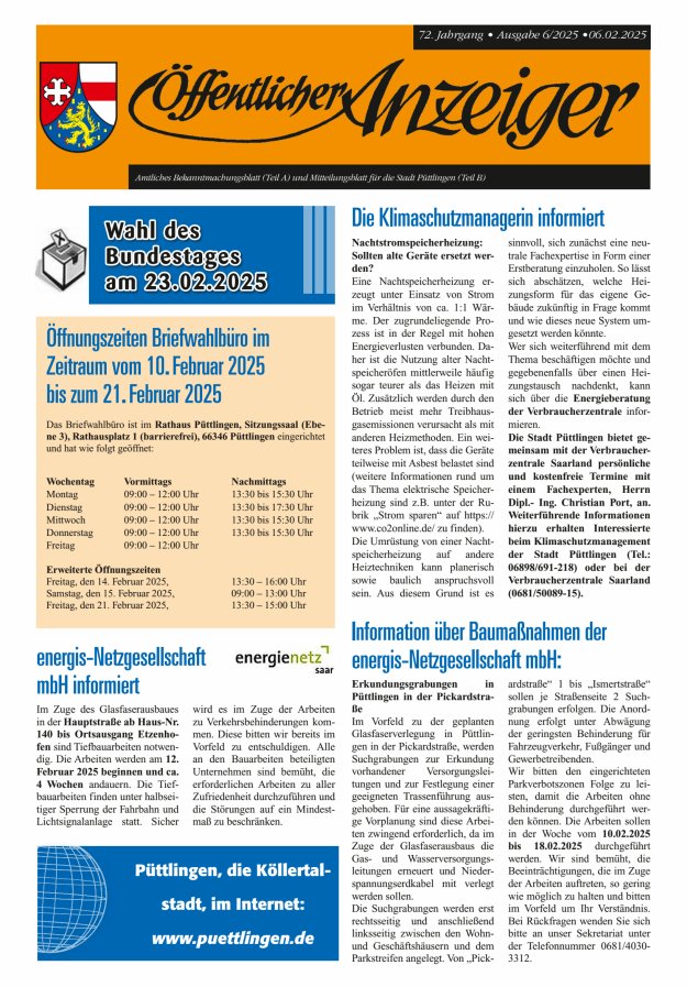 Öffentlicher Anzeiger - Stadt Püttlingen Titelblatt 06/2025