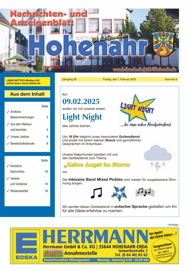 Nachrichten- und Anzeigenblatt für die Gemeinde Hohenahr Titelblatt 06/2025