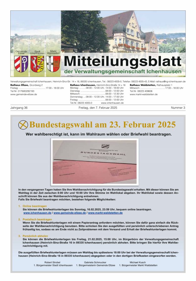 Mitteilungsblatt der Verwaltungsgemeinschaft Ichenhausen Titelblatt 03/2025