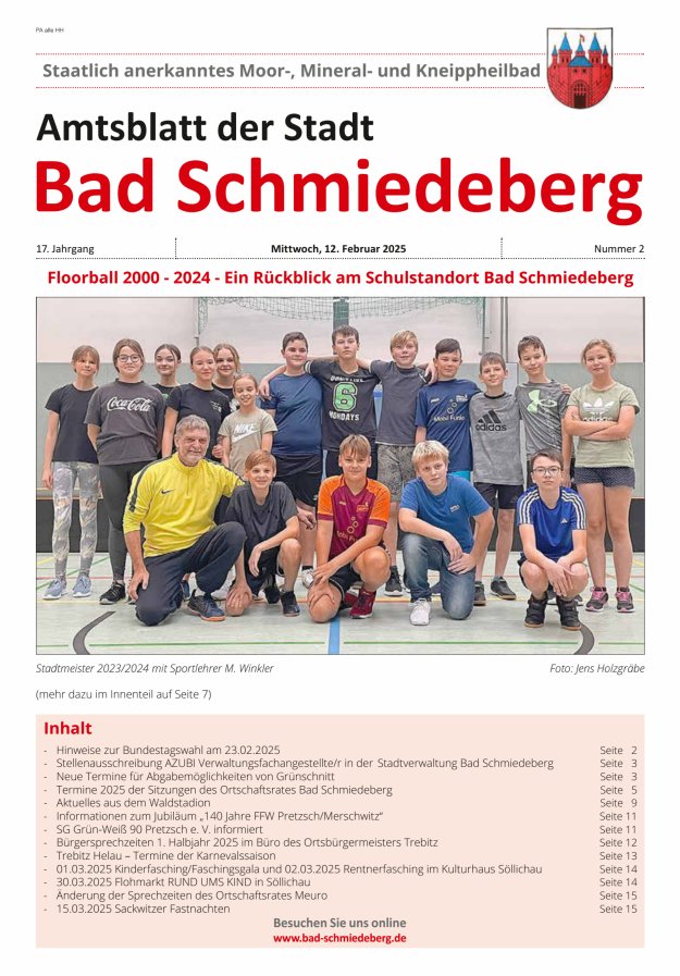 Amtsblatt der Stadt Bad Schmiedeberg Titelblatt 02/2025
