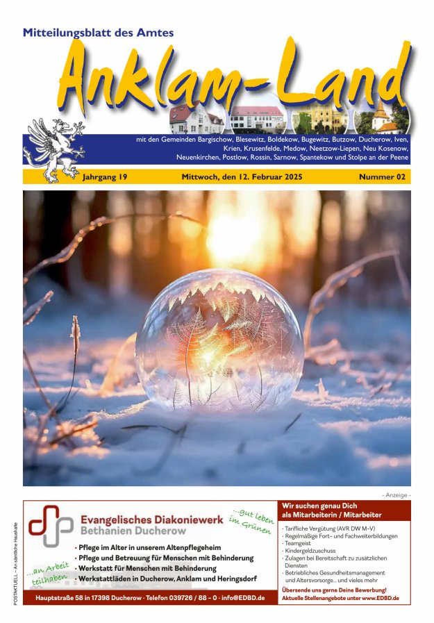 Mitteilungsblatt des Amtes Anklam-Land Titelblatt 02/2025