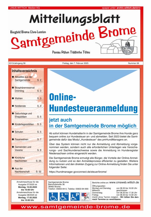 Mitteilungsblatt der Samtgemeinde Brome Titelblatt 06/2025
