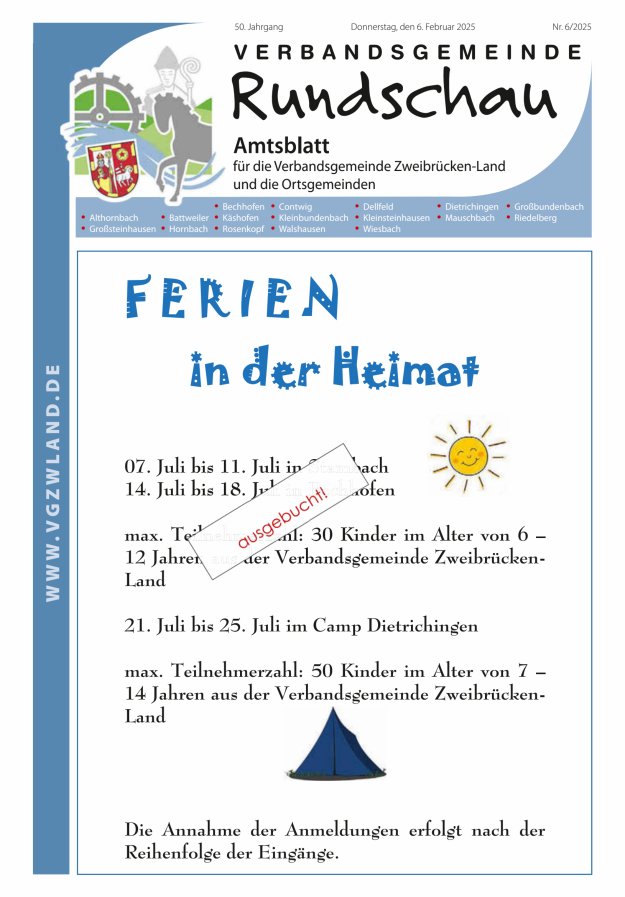 Verbandsgemeinde Rundschau Zweibrücken-Land Titelblatt 06/2025
