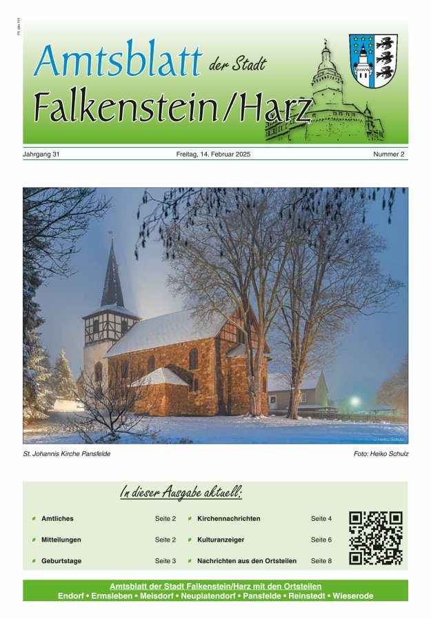 Amtsblatt der Stadt Falkenstein/Harz Titelblatt 02/2025