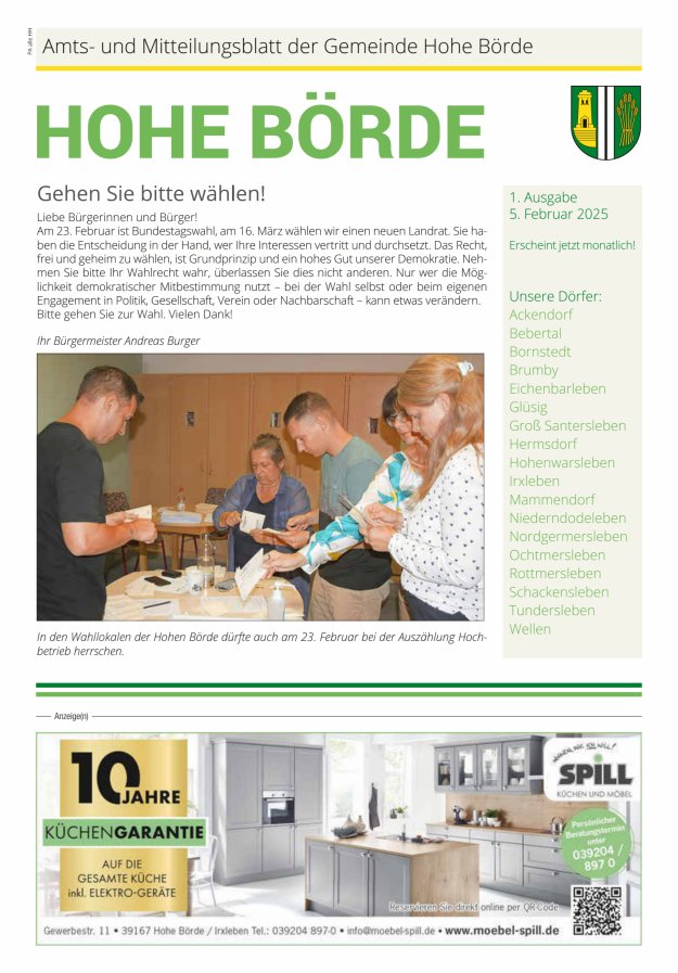 Amts- und Mitteilungsblatt der Gemeinde Hohe Börde Titelblatt 01/2025