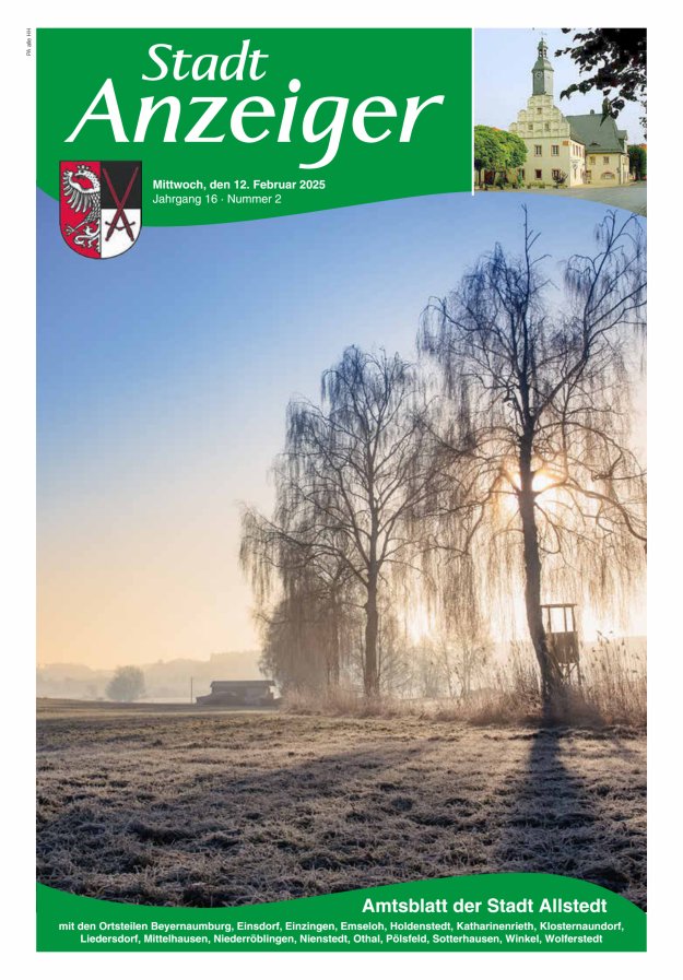 Stadtanzeiger Amtsblatt der Stadt Allstedt mit den Ortsteilen Titelblatt 02/2025