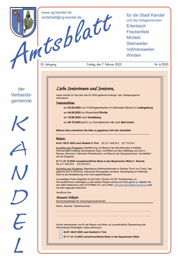 Amtsblatt VG Kandel Titelblatt 06/2025
