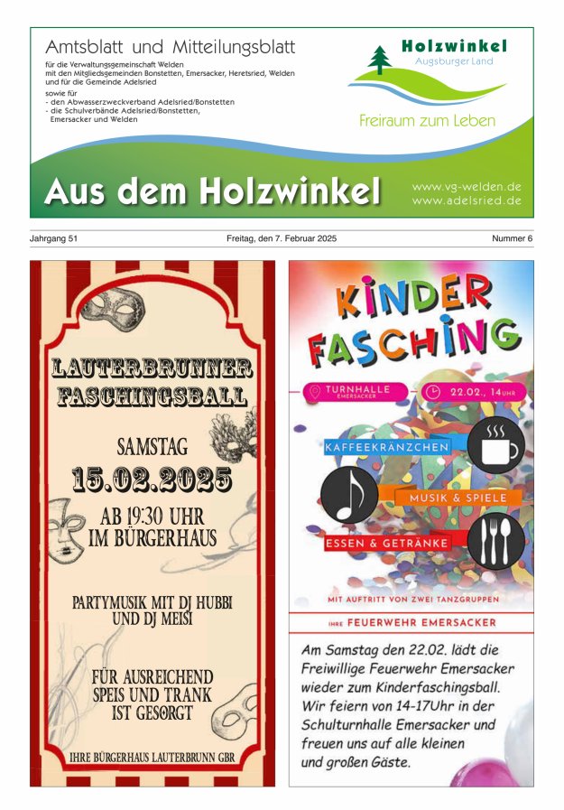 Aus dem Holzwinkel Amtsblatt u Mitteilungsblatt f VG Welden u GemAdelsried Titelblatt 06/2025