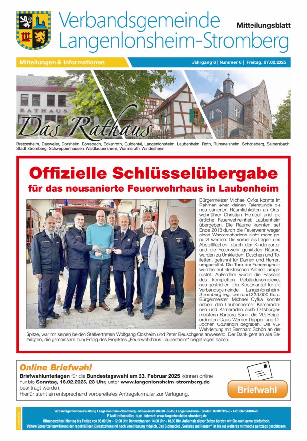 Das Rathaus - MTB d VG Langenlonsheim-Stromberg Titelblatt 06/2025