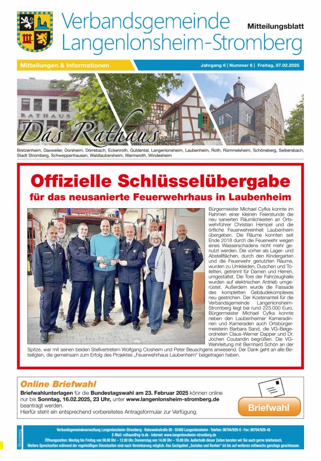 Das Rathaus - MTB d VG Langenlonsheim-Stromberg  Titelblatt 06/2025