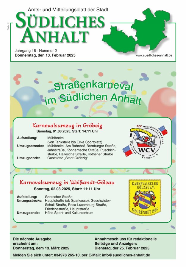 Amts- und Mitteilungsblatt der Stadt Südliches Anhalt Titelblatt 02/2025