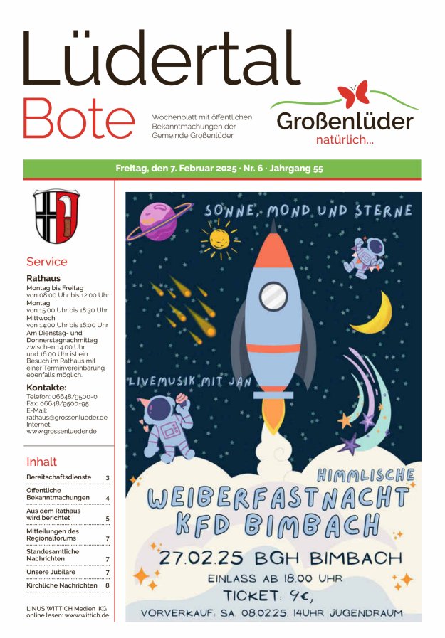 Wochenblatt mit öffentlichen Bekanntmachungen der Gemeinde Großenlüder Titelblatt 06/2025