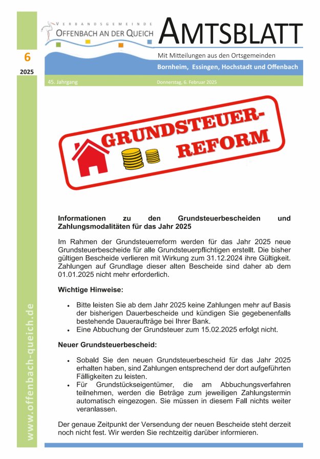 Amtsblatt VG Offenbach an der Queich Titelblatt 06/2025