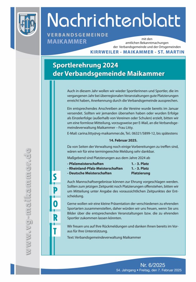 Nachrichtenblatt VG Maikammer Titelblatt 06/2025