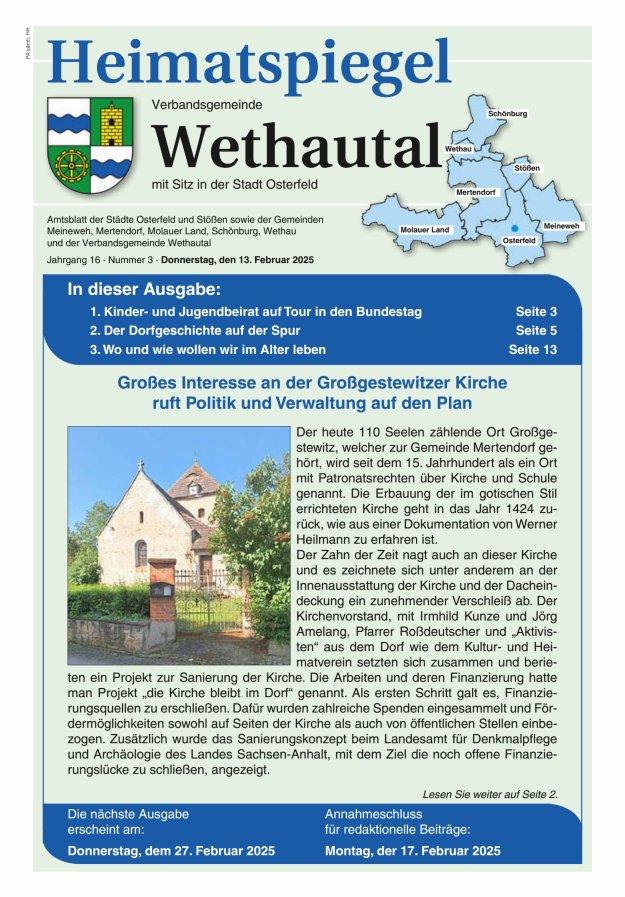Heimatspiegel Verbandsgemeinde Wethautal mit Sitz in der Stadt Osterfeld Titelblatt 03/2025
