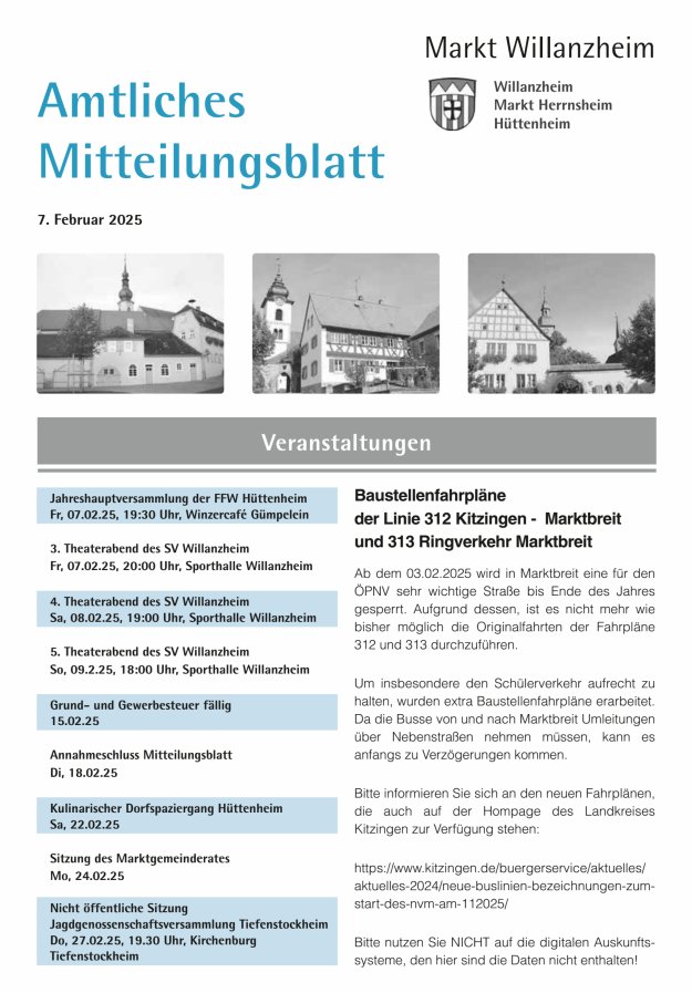 Amtliches Mitteilungsblatt des Marktes Willanzheim Titelblatt 03/2025