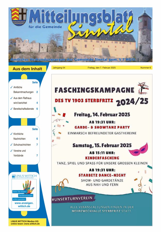 Mitteilungsblatt für die Gemeinde Sinntal Titelblatt 06/2025