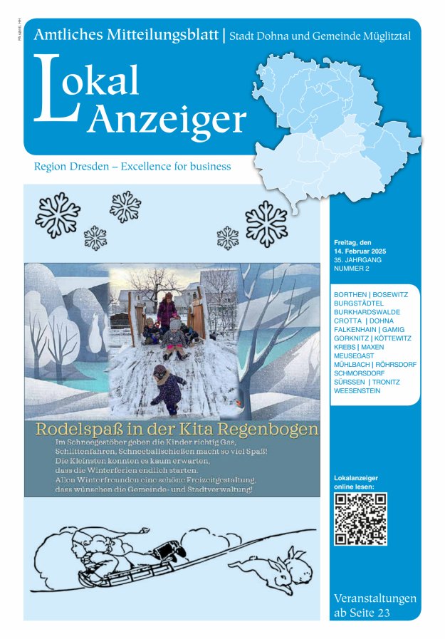 Lokal-Anzeiger – Amtliches Mitteilungsblatt Stadt Dohna und Gemeinde Müglitztal Titelblatt 02/2025
