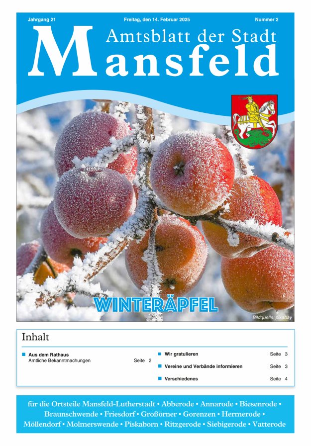 Amtsblatt der Stadt Mansfeld Titelblatt 02/2025