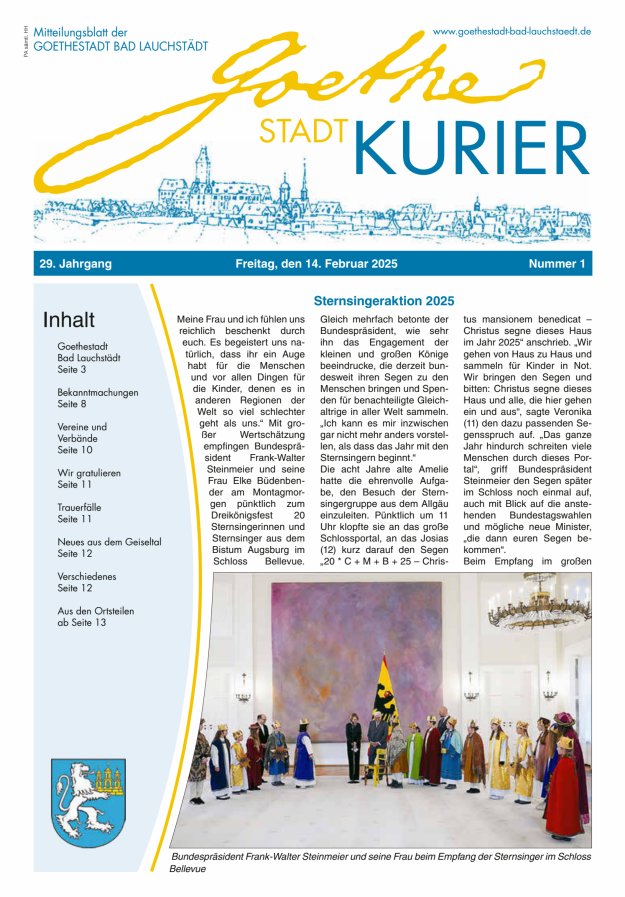 Goethestadt Kurier - Mitteilungsblatt der Goethestadt Bad Lauchstädt Titelblatt 01/2025