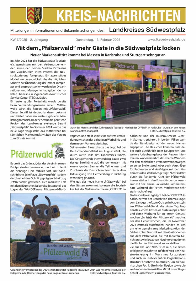 Kreis-Nachrichten - Mitteilungen des Landkreises Südwestpfalz Titelblatt 03/2025