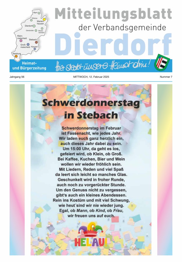 Mitteilungsblatt der Verbandsgemeinde Dierdorf Titelblatt 07/2025