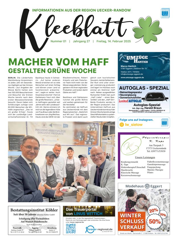 Kleeblatt - Mitteilungsblatt der Region Uecker-Randow Titelblatt 01/2025