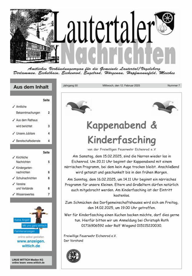 Lautertaler Nachrichten Titelblatt 07/2025