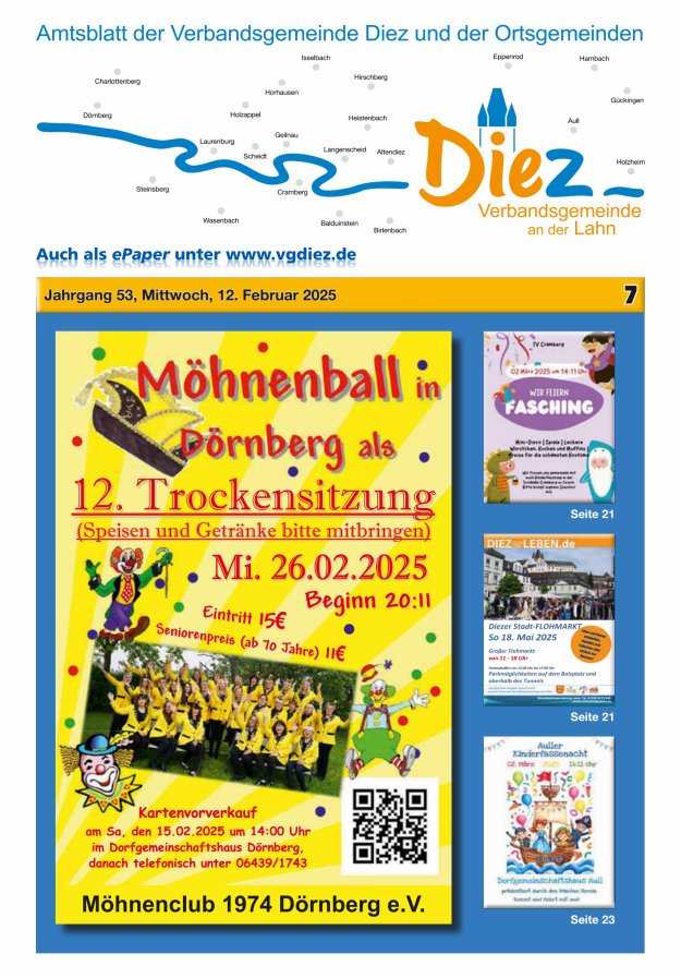 Mitteilungsblatt der Verbandsgemeinde Diez und der Ortsgemeinden Titelblatt 07/2025