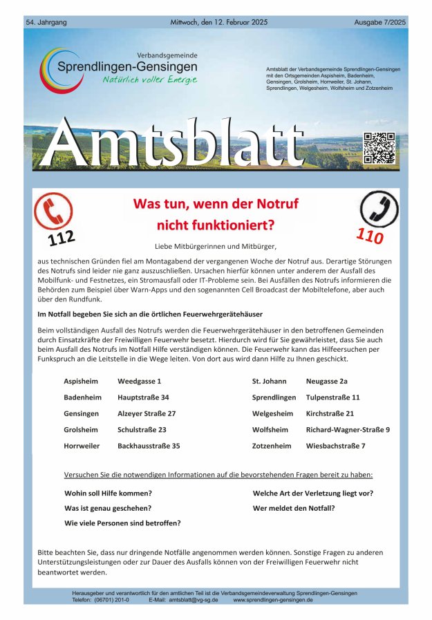 Amtsblatt VG Sprendlingen-Gensingen Titelblatt 07/2025