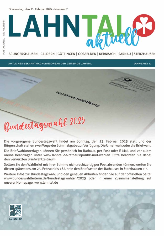 Amtliches Bekanntmachungsorgan der Gemeinde Lahntal Titelblatt 07/2025